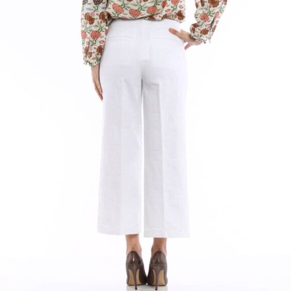 Tory Burch Wide Leg Crop Pant Womens 27 White Jacquard Cotton Culotte Summer - Picture 2 of 13